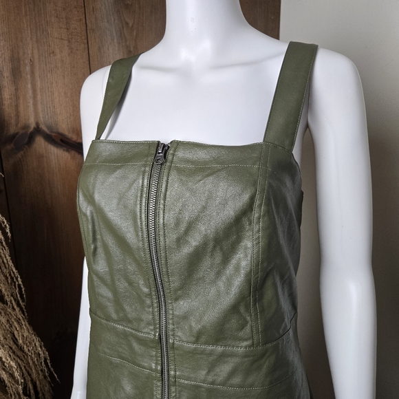 NWT Wild Fable Faux Leather Olive Green Zippered Mini Dress w/Pockets - Picture 7 of 15